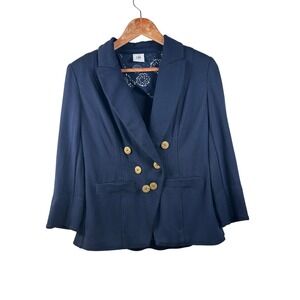 Cabi Size 4 Navy Blue Double Breasted Blazer Gold Anchor Buttons Professional